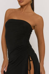 Black Mesh Asymmetric Hem Bandeau Mini Dress - Paula