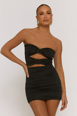 Black Cut Out Buckle Detail Bandeau Mini Dress - Ulyana