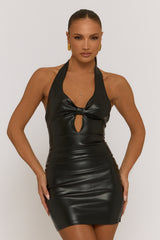 Black Faux Leather Cut Out Bodycon Mini Dress - Ruth