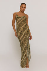 Snake Semi Sheer Cowl Maxi Dress - Romilda