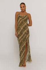 Snake Semi Sheer Cowl Maxi Dress - Romilda