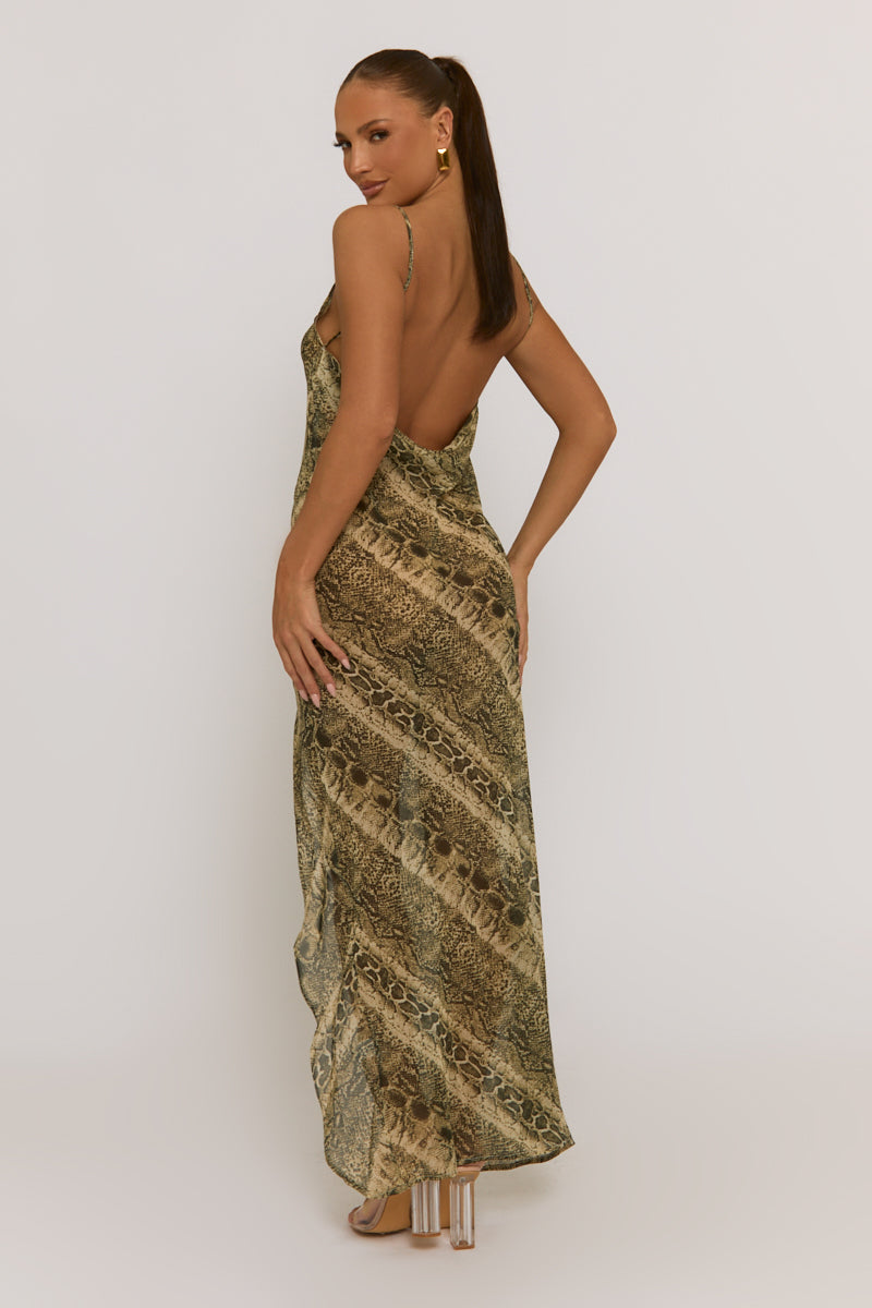 Snake Semi Sheer Cowl Maxi Dress - Romilda