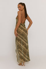 Snake Semi Sheer Cowl Maxi Dress - Romilda