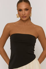 Black Contrast Asymmetric Peplum Mini Dress - Reba