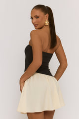 Black Contrast Asymmetric Peplum Mini Dress - Reba