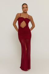 Wine Mesh Cut Out Strappy Maxi Dress - Rhiannon
