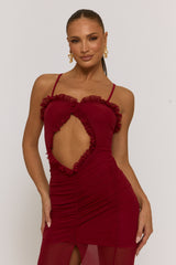 Wine Mesh Cut Out Strappy Maxi Dress - Rhiannon