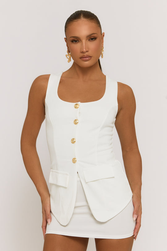 White Tailored Waistcoat and Skirt Co-ord Set - Louella