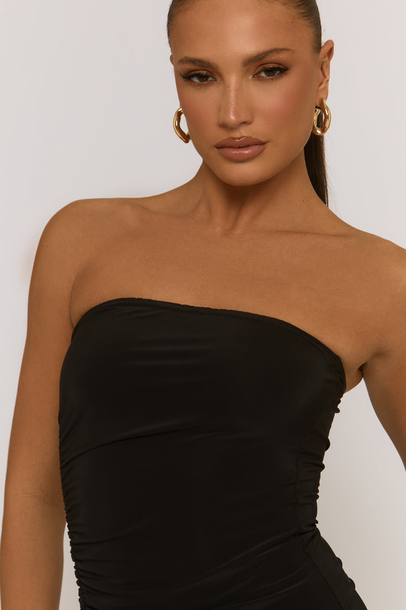 Black Front Split Ruched Bodycon Mini Dress - Tyler