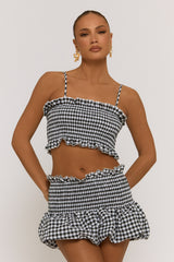 Black Gingham Shirred Top and Mini Skirt Co-ord Set - Alyona