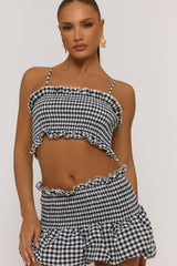 Black Gingham Shirred Top and Mini Skirt Co-ord Set - Alyona