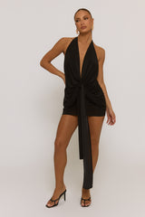 Black Plunge Drape Front Mini Dress - Perth