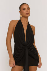 Black Plunge Drape Front Mini Dress - Perth