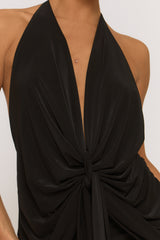 Black Plunge Drape Front Mini Dress - Perth