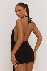 Black Plunge Drape Front Mini Dress - Perth