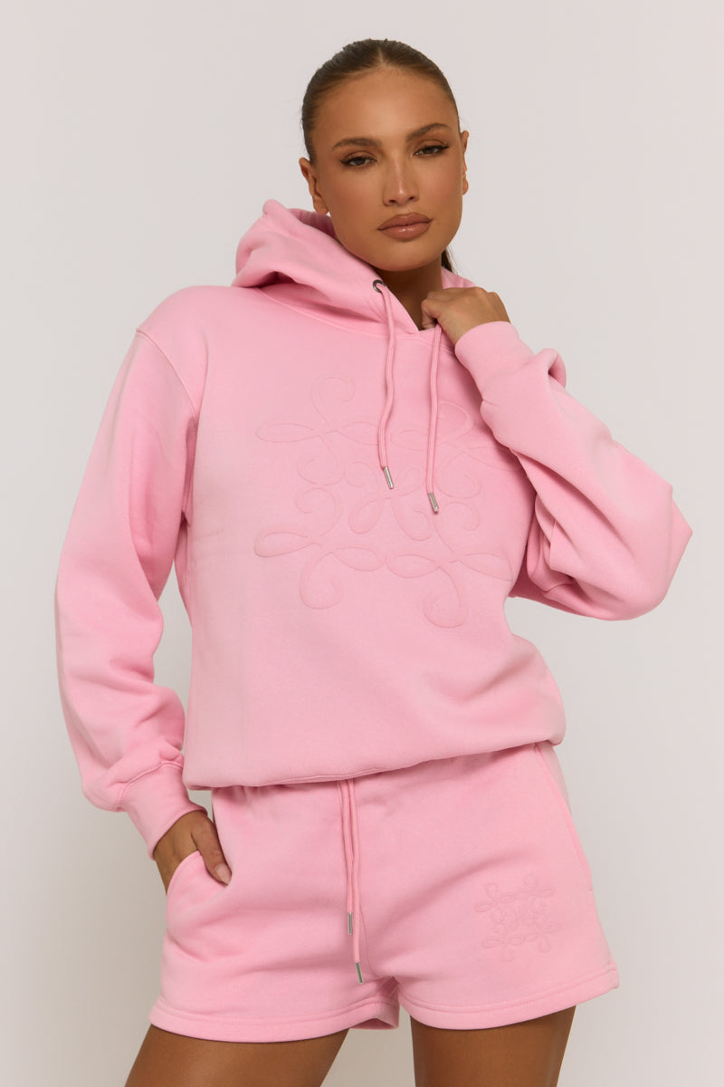 Pink Marl Swirl Motif Hoodie & Shorts Loungewear Co-ord Set - Dimity