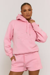 Pink Marl Swirl Motif Hoodie & Shorts Loungewear Co-ord Set - Dimity