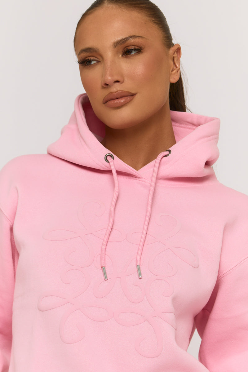 Pink Marl Swirl Motif Hoodie & Shorts Loungewear Co-ord Set - Dimity