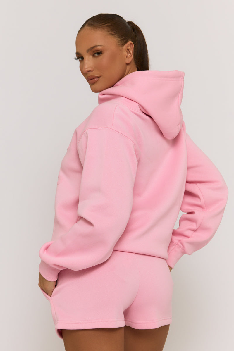 Pink Marl Swirl Motif Hoodie & Shorts Loungewear Co-ord Set - Dimity