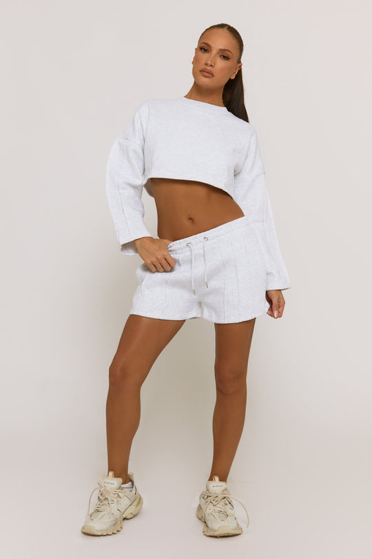 Grey Cropped Sweater and Short Lounge Set - Haisley