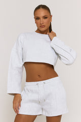 Grey Cropped Sweater and Short Lounge Set - Haisley