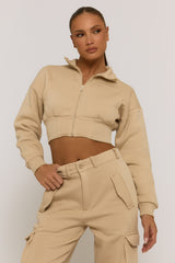 Beige Marl Cropped Cargo Lounge Co-ord Set - Lizzie