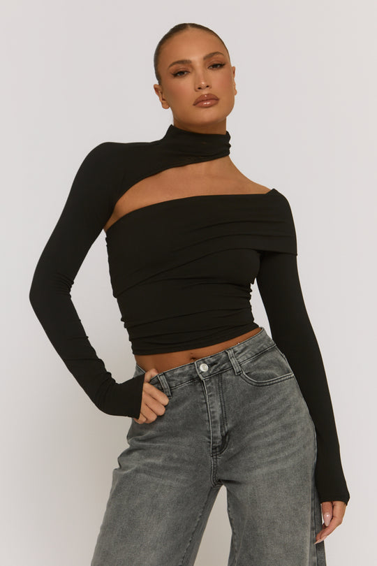 Black Cut Out Fitted Top - Varya