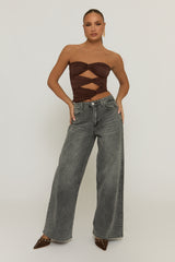 Brown Twist Cut Out Bandeau Crop Top - Porto