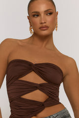 Brown Twist Cut Out Bandeau Crop Top - Porto