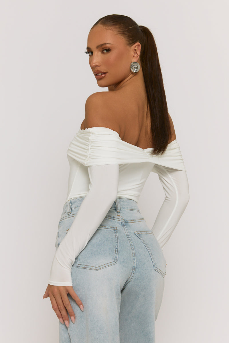 Ivory Twist Bardot Bodysuit - Luiza