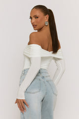 Ivory Twist Bardot Bodysuit - Luiza