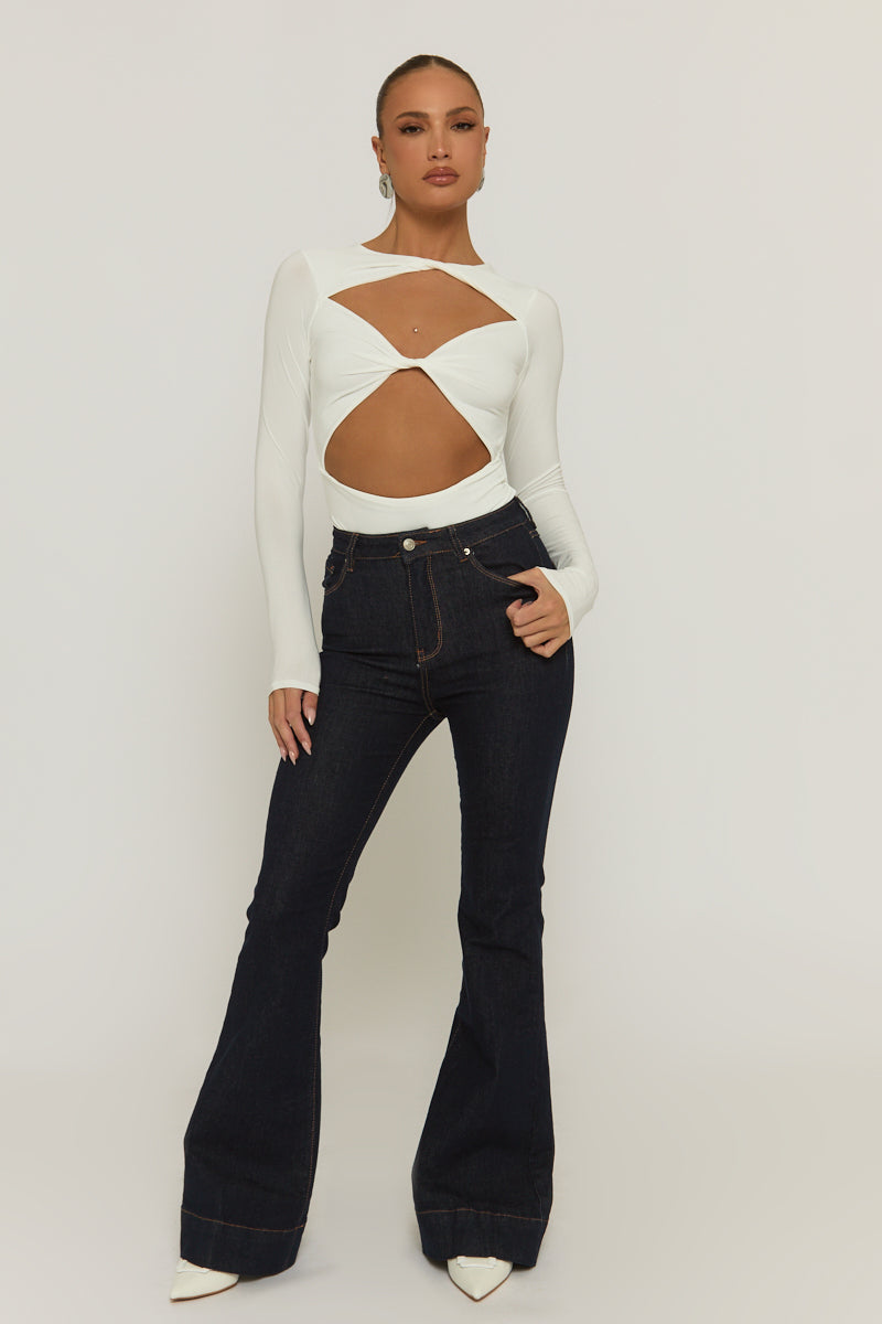 Ivory Cut Out Twist Front Bodysuit - Raisa