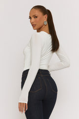 Ivory Cut Out Twist Front Bodysuit - Raisa