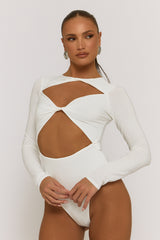 Ivory Cut Out Twist Front Bodysuit - Raisa