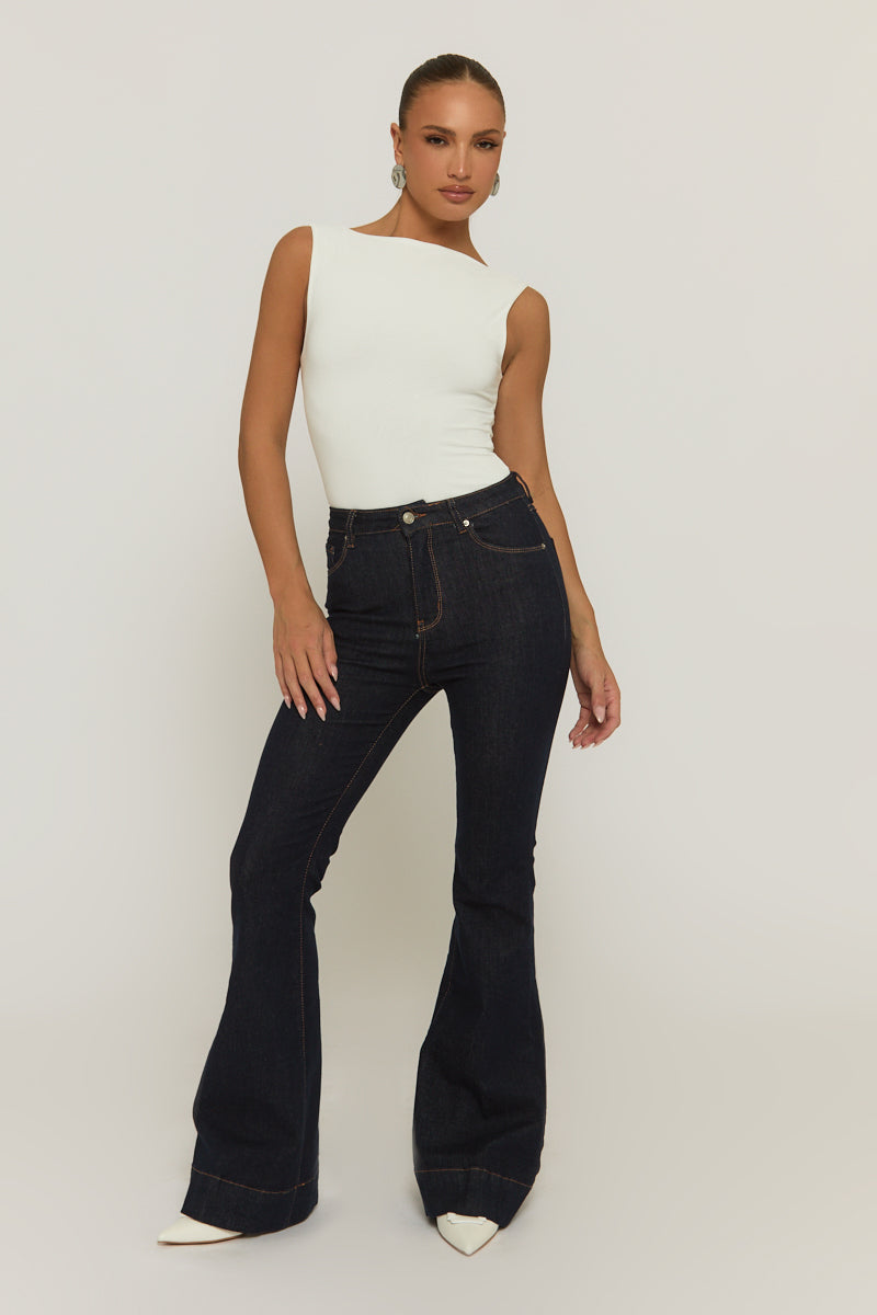 Ivory Slash Neck Open Back Bodysuit - Aliona