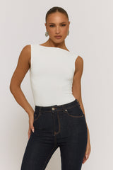 Ivory Slash Neck Open Back Bodysuit - Aliona