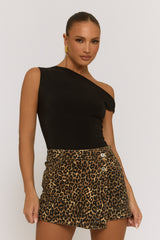 Leopard Print Denim Stretch Skort - Cordelia