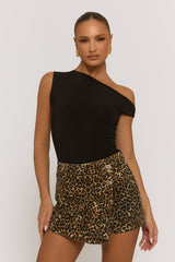 Leopard Print Denim Stretch Skort - Cordelia