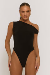 Black Asymmetric Off Shoulder Bodysuit - Misba