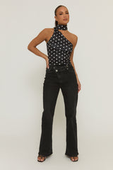 Black Polka Dot Scarf Top - Melani