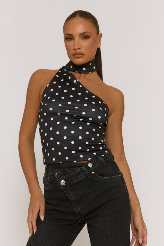 Black Polka Dot Scarf Top - Melani