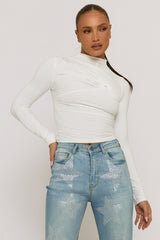 White Twist Detail Long Sleeve Top - Maria