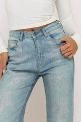 Blue Diamante Star Wide Leg Jeans - Jaynie