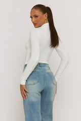 White Twist Detail Long Sleeve Top - Maria