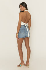 White Halterneck Woven Waistcoat - Marika