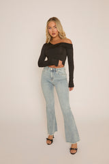 Black Asymmetric Off Shoulder Top - Idalia