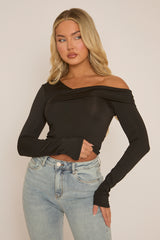 Black Asymmetric Off Shoulder Top - Idalia
