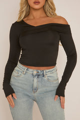 Black Asymmetric Off Shoulder Top - Idalia