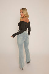 Black Asymmetric Off Shoulder Top - Idalia