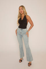 Black Slinky Plunge Halter Top - Aino